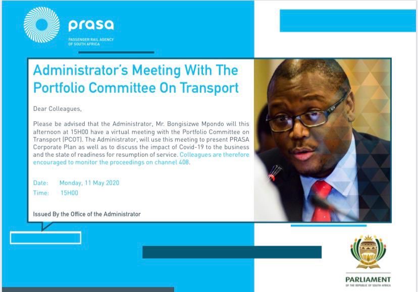 MINISTER <a href="/MbalulaFikile/">ANC SECRETARY GENERAL | Fikile Mbalula</a> BRIEFS PARLIAMENT ON PRASA 

The Minister of Transport will this afternoon join Mr. Bongisizwe Mpondo to brief Parliament on PRASA. 

Time: 15:00 
Virtual briefing 

Will be carried live on Parliament channels #FixingTransport <a href="/Dotransport/">Department of Transport</a>