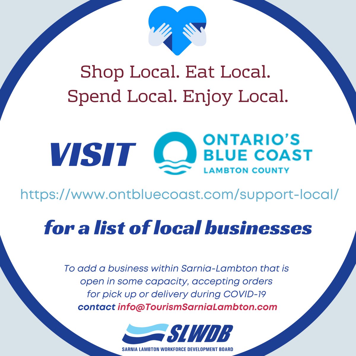 slwdb's tweet photo. Visit Ontario's Blue Coast Sarnia Lambton for a list of local businesses that are open and accepting orders for pickup or delivery!

https://t.co/dOOe1L5mOd

To add your business to the list, contact info@TourismSarniaSambton.com https://t.co/Sq4cZL4HOB