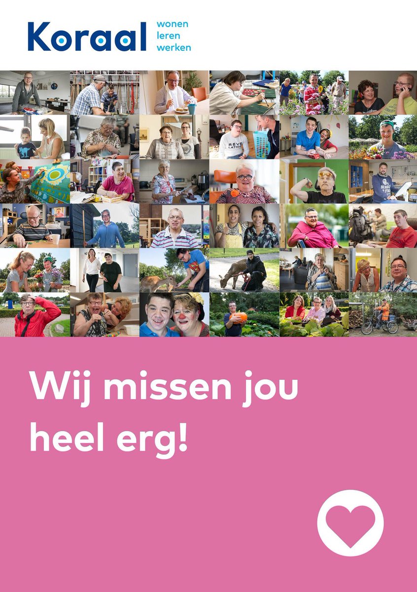 Een kaart uit het hart van onze cliënten aan al onze vrijwilligers: Wij missen jou heel erg!