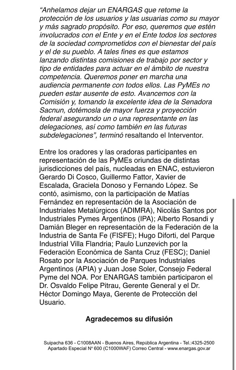 IPAPYMES's tweet photo. El ENARGAS se reúne con Usuarios PyMEs de 9 jurisdicciones nacionales y propone un espacio de trabajo permanente 👇🏼

#IPAPYMES https://t.co/kr0WKWEJaa