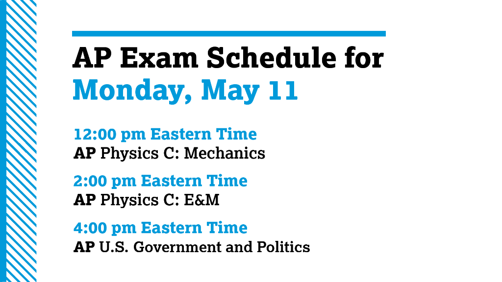 APforStudents's tweet photo. AP Exams begin today! 

✅ Get the test day checklist. https://t.co/I47ybyVvri
⏰ All AP exams start at 12 pm, 2 pm and 4 pm Eastern Time. You can use this time zone converter if you're unsure of your local testing time: https://t.co/5HZHpGfkXc. https://t.co/HrcFwOnTza