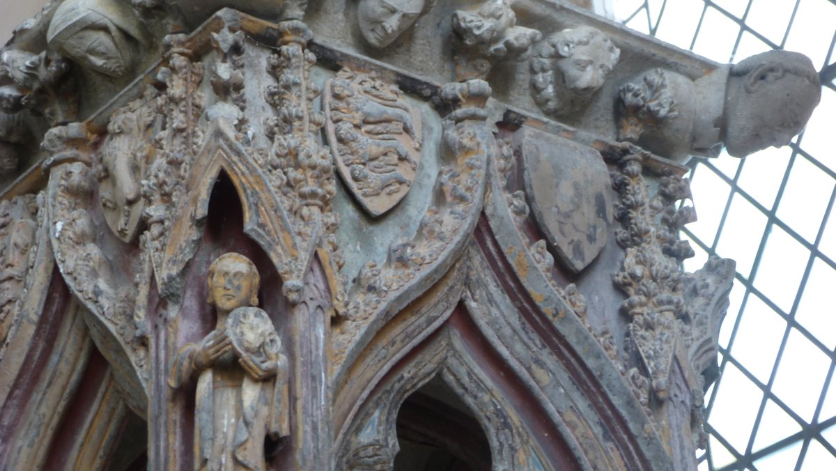 this is taking forever so why not enjoy the c.1300 shrine base of St Eadburg that was taken from Bicester Priory at its dissolution in 1536 by Sir James Harcourt to his parish of Stanton Harcourt to serve as the canopy over the Easter Sepulchre. For like, a bit over ten years.