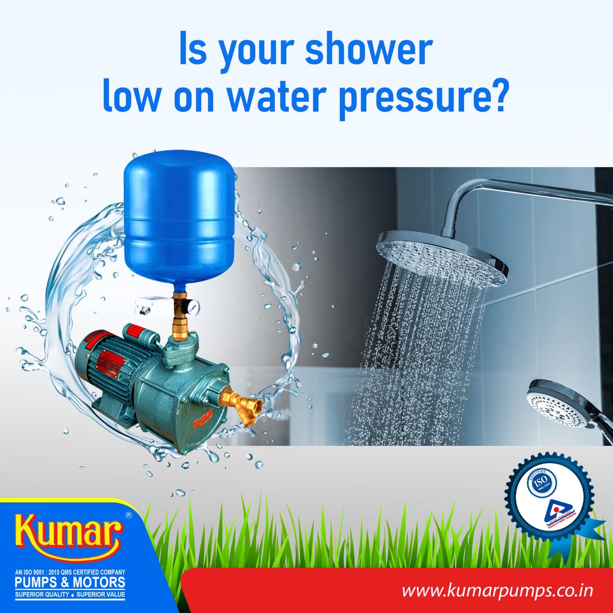 KumarPumps's tweet photo. Switch to Kumar Booster Pump when you have poor water flow in your shower. Boosts pressure and water discharge.#KumarPumps #PressureBoostingPumps #BoosterPumps https://t.co/exULq9BpAX