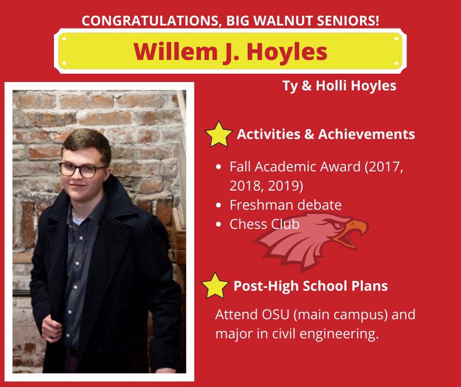 BWLSD's tweet photo. Let’s continue to celebrate our Big Walnut seniors! 🎉 Send today’s featured seniors “Congratulations!!” Way to go, EAGLES! 🦅 You did it! #InspireAndGuide #BWClassof2020 https://t.co/tOpXBbl3nV