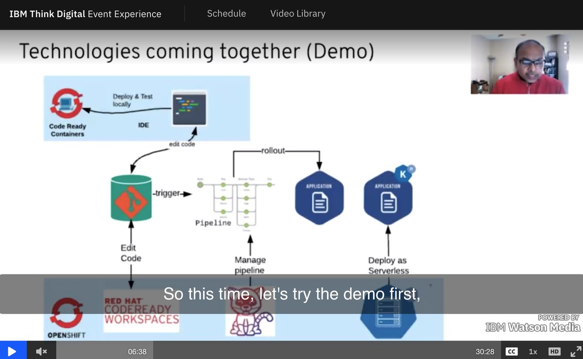 nheidloff's tweet photo. Nice demo of the #OpenShift developer experience (starting at 6:38min) #CodeReadyWorkspaces #Quarkus #Tekton #Knative #odo https://t.co/3wkpcEkItD https://t.co/Dn9HD1fcqx