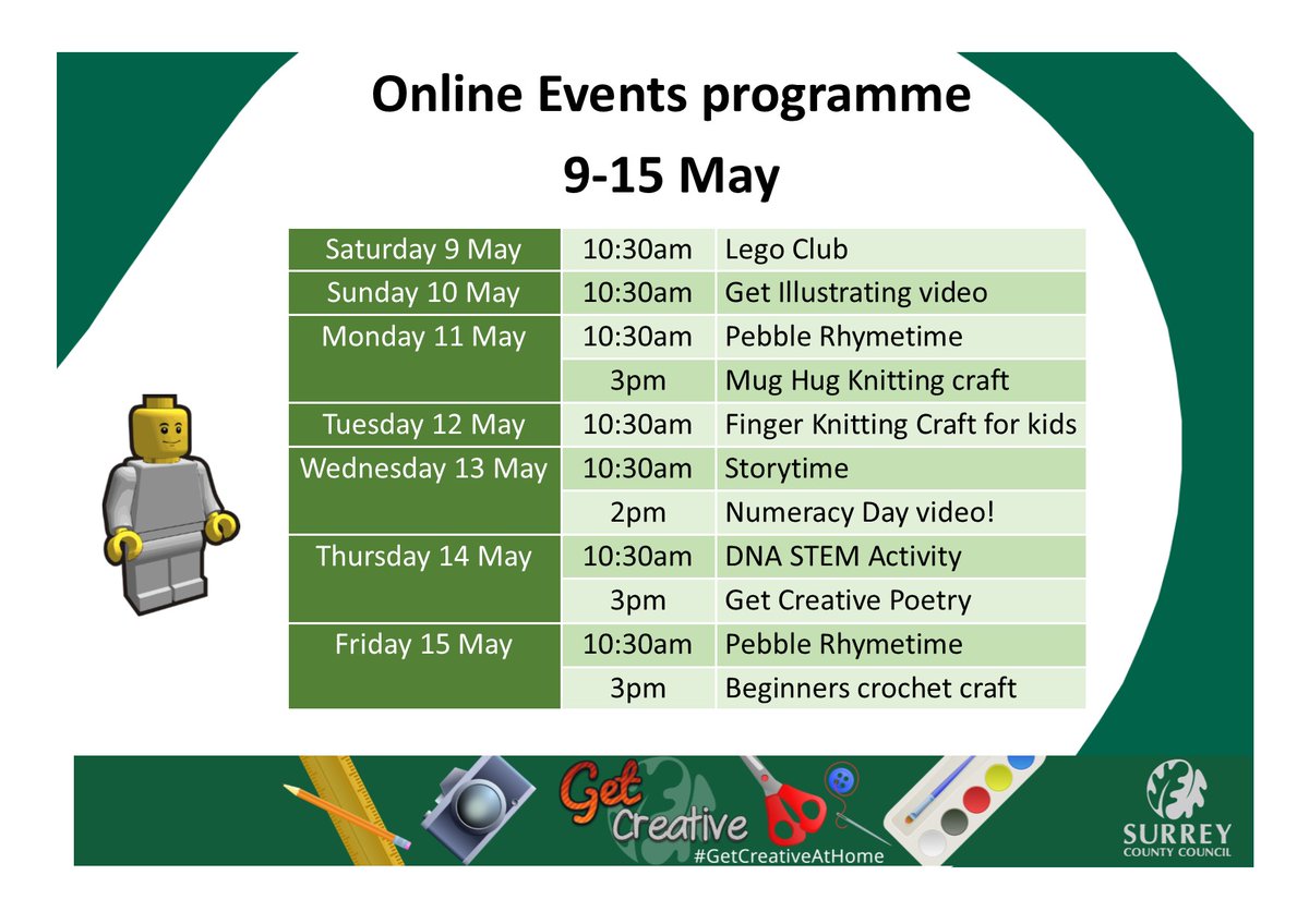 CaterhamLibs's tweet photo. This week is #GetCreativeWeek @GetCreativeUK!

#LibrariesFromHome
#LibrariesAtHome

Here's @SurreyLibraries event programme for the week! Watch along and #GetCreativeAtHome

Starting soon with Mug Hugs!

https://t.co/55X5QJVLDA https://t.co/cBeMEjs9mZ