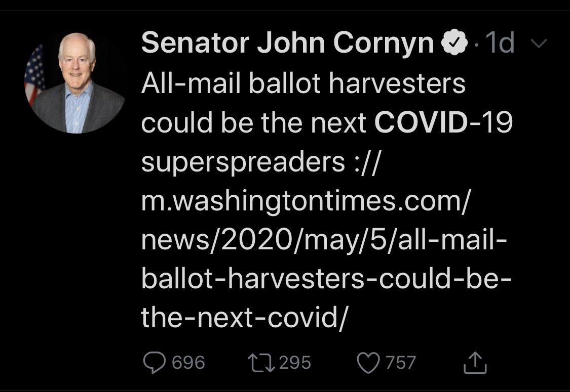 Throwback to when Cornyn expressed more concern for two cases of flu in Travis County than he has for the 1,000+ Texans who have died from COVID-19.