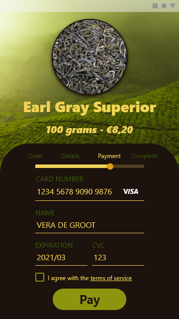 GrootVera's tweet photo. #dailyui number two, a credit card checkout. Finished on friday, but I forgot to post until now. Made with #adobexd, feedback is welcome!
I was interested in making a dark interface without it being 'dark mode'. https://t.co/MyWutwxgnC