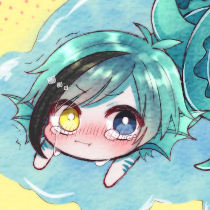 喧嘩してたら尾びれが絡まっちゃって小エビちゃんに助けを求める稚魚イド
 #ツイステファンアート 
(※稚魚? ?) 