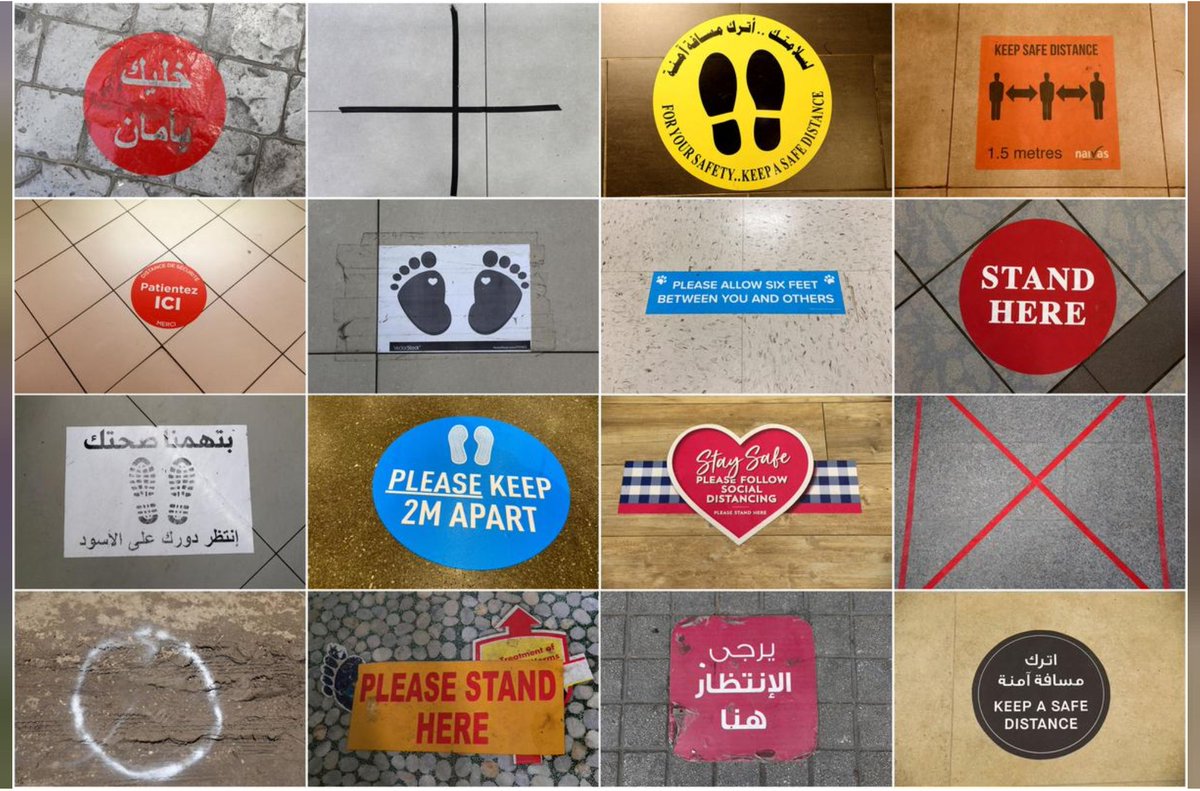 grescoe's tweet photo. The iconography of a pandemic.
International distancing floor signs.
(I'm liking the one on the left.)

https://t.co/P5cTXHD7i4 https://t.co/IM63ubD4ky