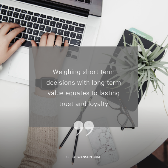 CeliaSwansonInc's tweet photo. "Weighing short-term decisions with long-term value equates to lasting trust and loyalty." -Celia Swanson https://t.co/StA6qOPeoh