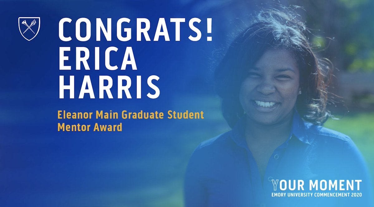 laneygradschool's tweet photo. Congratulations to Erica Harris, recipient of the Eleanor Main Student Award! Join the celebration at https://t.co/mH71JXnro8  #YourMoment #LaneyTogether #Emory2020 @LaneyEDGE @LisaATedesco @EmoryUniversity https://t.co/1M8EStos7u