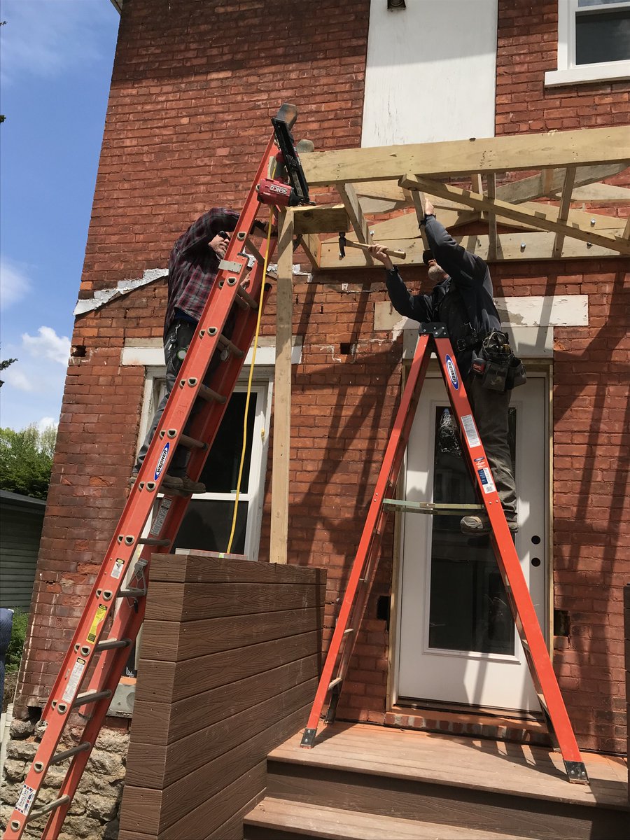 TheEnglishCont1's tweet photo. Work on the porch now means enjoying beautiful weather in the great outdoors later. Are you dreaming of an outdoor oasis? We can help. #theenglishcontractor #cincinnati #homerenovation https://t.co/vHkz35KTTK
