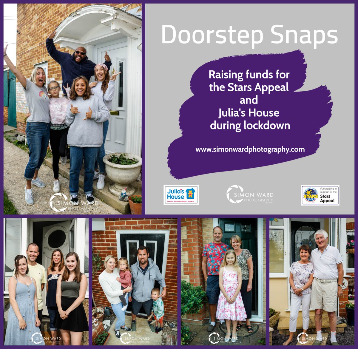 Thanks to all who've got in touch to take part in Doorstep Snaps so far!
Here's the first 5 families (and their doorsteps) we've photographed so far.
We've got loads booked in so if you'd like to take part visit
simonwardphotography.com/doorstep-snaps

<a href="/StarsAppeal/">Stars Appeal</a> <a href="/Julias_House/">Julia's House Children's Hospices</a> 
#DoorstepSnaps