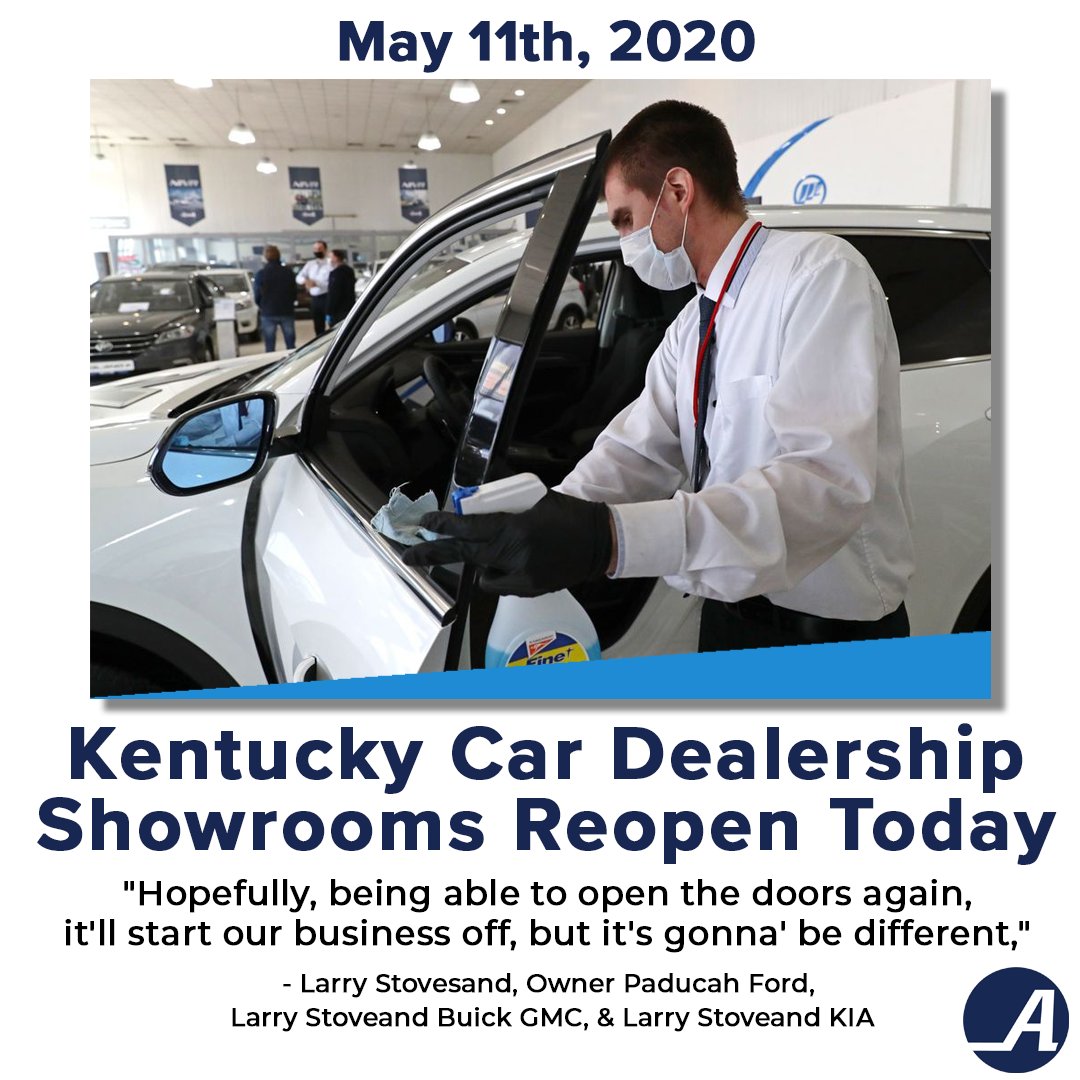 AutoAlertcxm's tweet image. Car dealership showrooms reopen today in Kentucky.
#AutoFam #CarBusiness #NewNormal #SocialDistancing 

wlky.com/article/car-de…
