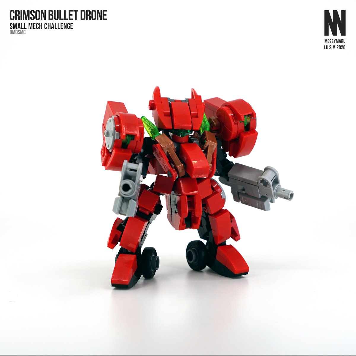 Messymaru's tweet photo. CRIMSON BULLET DRONE
Brick Mecha Division - Small Mech Challenge
My 3rd and probably last build for BMD's SMC. This one was built as an agile drone with extra shoulder boosters that's mounted from the back.
#LEGO #レゴロボ
#BMDSMC #9brickmech #bricksandbeer https://t.co/LPVFU3PxDN