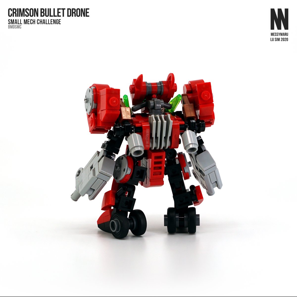 Messymaru's tweet photo. CRIMSON BULLET DRONE
Brick Mecha Division - Small Mech Challenge
My 3rd and probably last build for BMD's SMC. This one was built as an agile drone with extra shoulder boosters that's mounted from the back.
#LEGO #レゴロボ
#BMDSMC #9brickmech #bricksandbeer https://t.co/LPVFU3PxDN