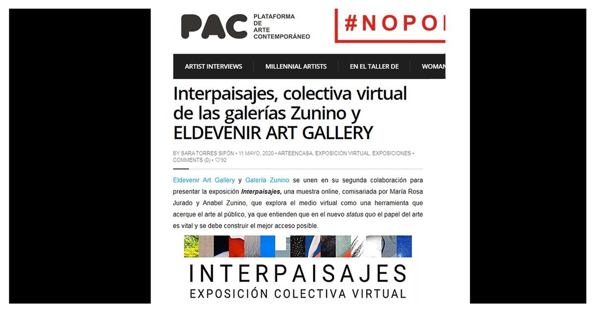 Qué ilusión encontrarnos en vuestra publicación, gracias Sara Torres @saratorressif y a todo el equipo de @plataforma_pac. 
➡️ Enlace al artículo: bit.ly/35PyVHj
#exposicionvirtual #interpaisajes @_eldevenir+@galeriazunino. Texto: @guillermoamayab