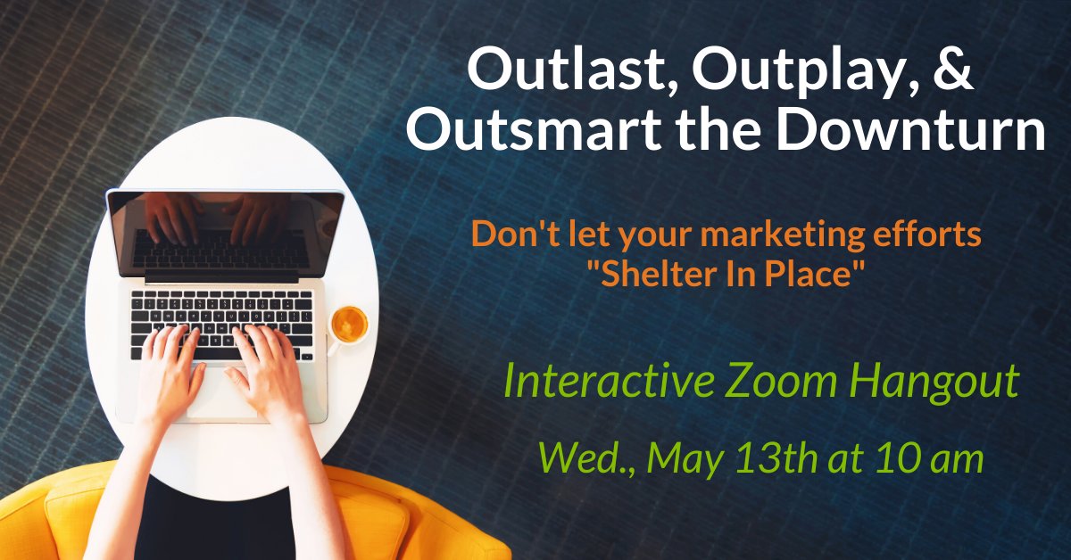 Special Online Event: Don't Let Your Marketing Shelter in Place. You may be helping your competition take a lead. Free one-hour event Wed., May 13th 10 - 11 AM. Register at: lnkd.in/ecPHj68 #webinar #marketingtips #GrowthHacking #entreprenuer #marketingwebinar