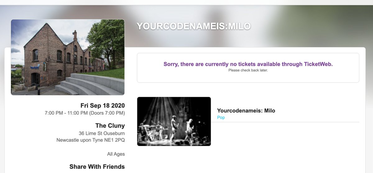 YCNIMband's tweet photo. Has it sold out? @thecluny #yourcodenameismilo https://t.co/AeTkx7z5I8