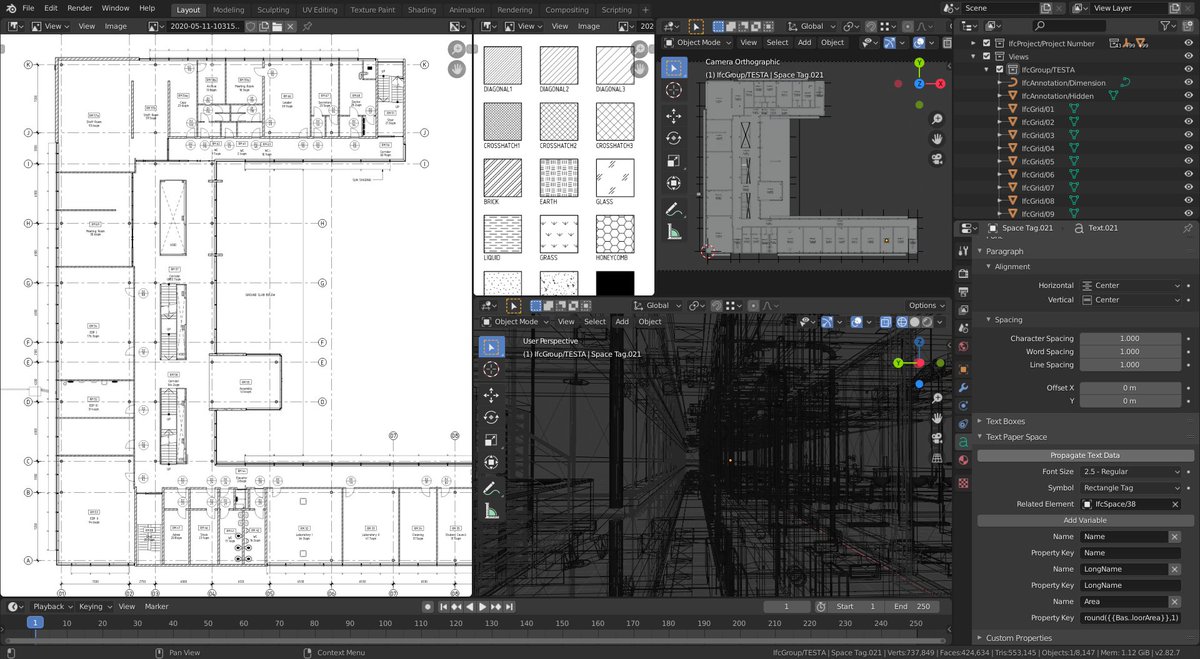bitacovir's tweet photo. Construction Documentation in #Blender with #BlenderBIM addon + #IFC - #osarch #BIM https://t.co/sQvUBFTAdY https://t.co/WwZiYttAxm