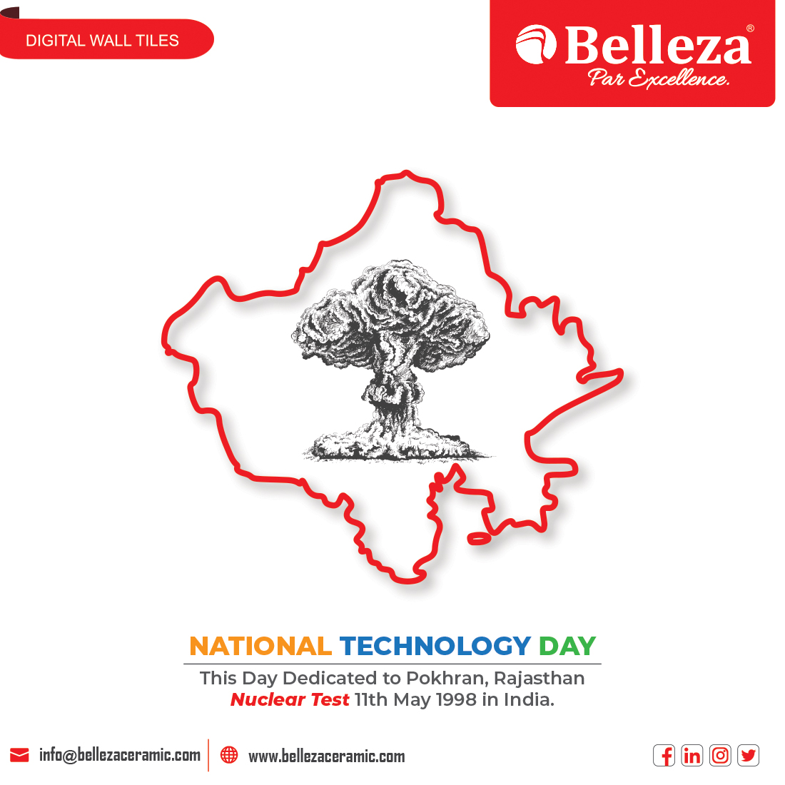 BellezaCeramic's tweet photo. National Technology Day

#Belleza #Ceramics #Morbi #Gujarat #INDIA #Premium #WallTiles #Manufacturer #Exporter #300x450 #300x600 #proud #moment #india #pokhran #rajsthan https://t.co/5YCIJWt0nU