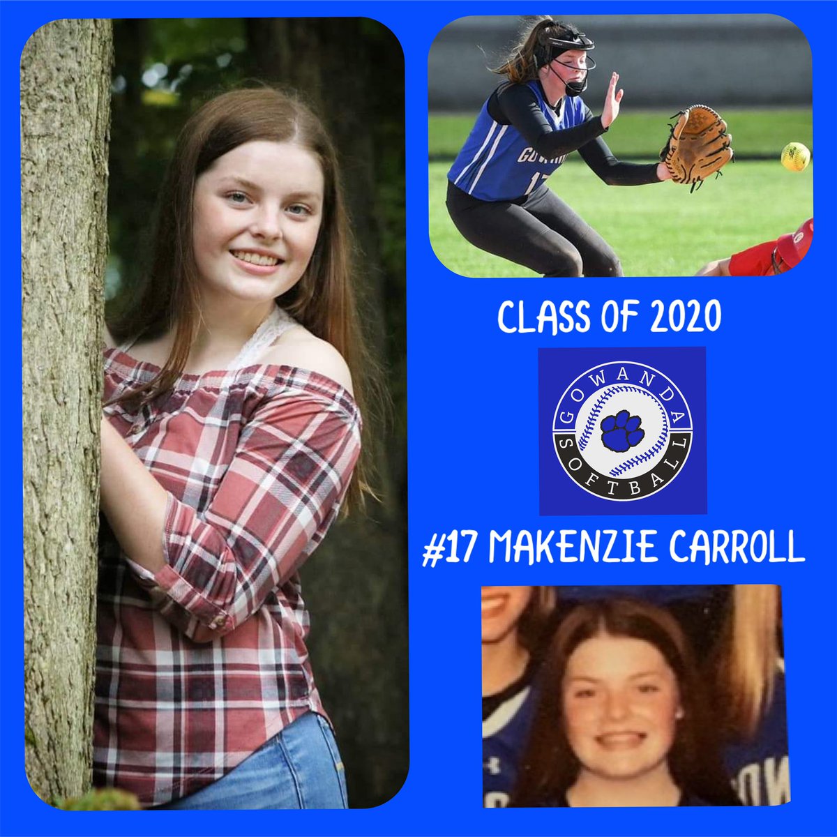 gtownvsoftball's tweet photo. Today’s GOWANDA SOFTBALL SENIOR SPOTLIGHT shines on Shortstop/Pitcher #17 MAKENZIE CARROLL.  Kenzie finished 2019 in the Top 3 in nearly every offensive category. Makenzie will continue her softball journey next fall at JCC.  CONGRATULATIONS AND THANK YOU KENZIE!! 🐾🥎 https://t.co/qcYeG4YYSQ