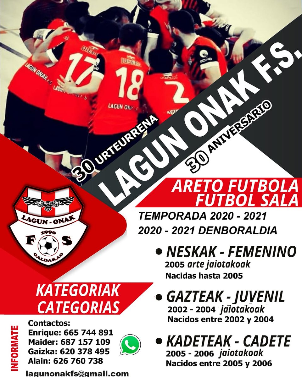 Areto futbola gustuko baduzu eta jolastu nahi baduzu, etor zaitez Lagun Onak Klubera! Gure Taldeetarako jokalari berrien bila gabiltza. Animatu ederto pasako dugu eta!