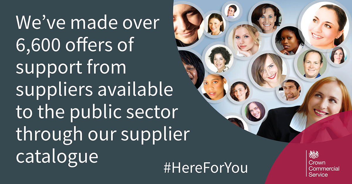 gov_procurement's tweet photo. At @gov_procurement we’ve made over 6,600 offers of support from suppliers available to the public sector through our supplier catalogue since the start of the #coronavirus pandemic. We’re the UK Civil Service and we’re here for you. #HereForYou https://t.co/cu5Myry2qr