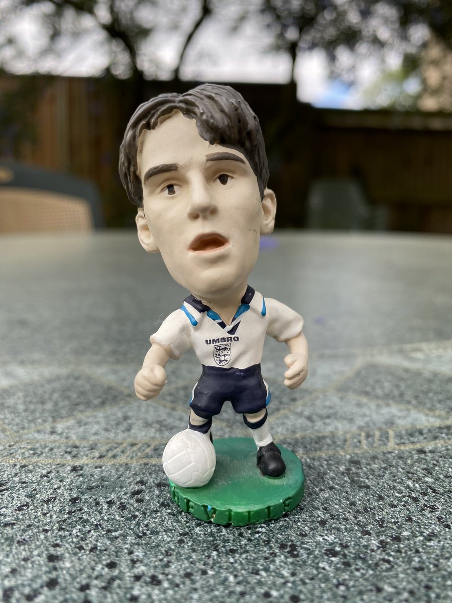 Gary Neville, full-back.Not the most flattering – or even halfway recognisable – of likenesses for  @GNev2, who by then had 10 caps and might have expected more. Mouth agape at how far standards have fallen after a strong start. For the hair alone, it’s 3/10 #Euro96Relived  