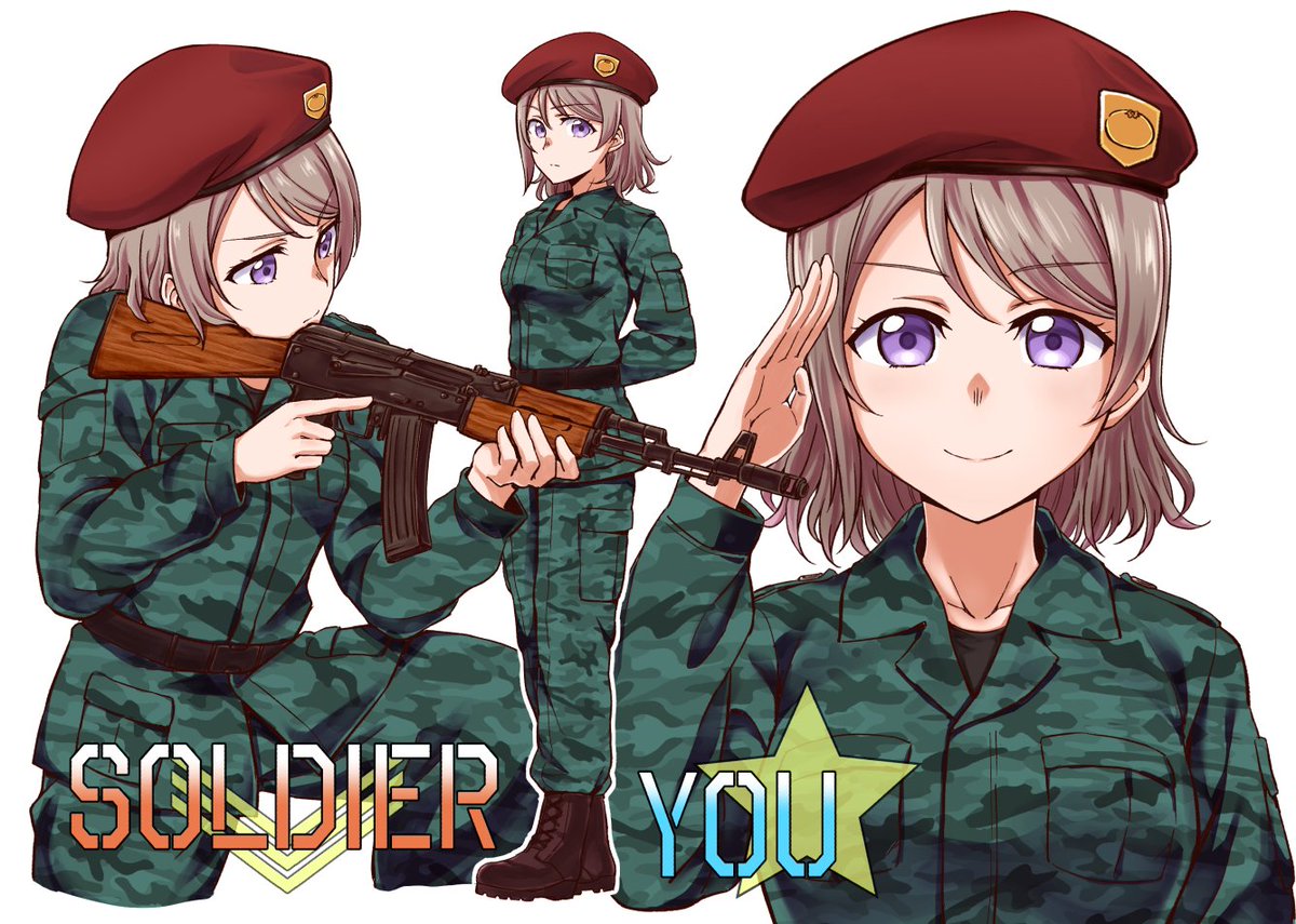 渡辺曜 「これは3年前に曜ちゃん制服合同に寄稿したイラストなんですがAK-47の描き込みめ」|👄唇💋のイラスト