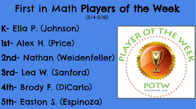 These <a href="/MahaffeyKISD/">Mahaffey Elementary</a> Scotties spent the first week of May earning stickers and were our Players of the Week for <a href="/FirstInMath/">First In Math</a>. Congratulations, friends!