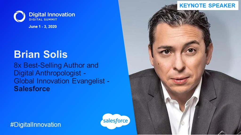 We are pleased to announce that <a href="/briansolis/">Brian Solis</a> - the world-renowned Global Innovation Evangelist at <a href="/salesforce/">Salesforce</a> as one of our keynote speakers at the upcoming #Digital #Innovation Digital #Summit taking place this June 1 – 3. 
For more information, join now: bit.ly/3cdOPO8