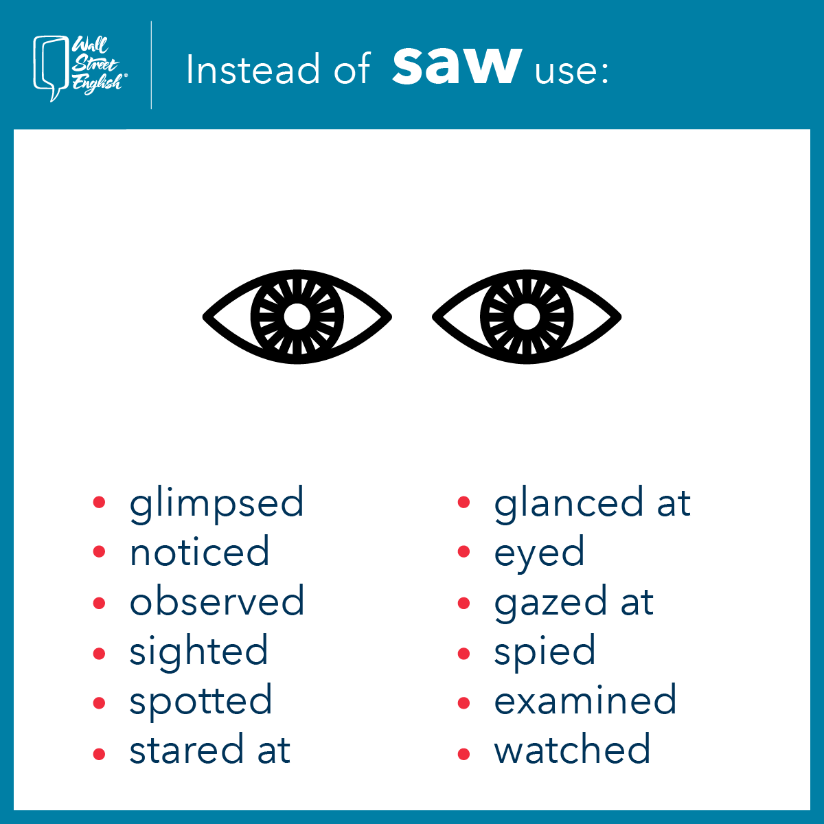 WSEMexico's tweet photo. #WSETips Conoce otras formas de decir "saw" 👀

https://t.co/HBEkSno2Xs

#Saw #AprendeInglés #English #SayYes #EnglishTips https://t.co/s9fpJ7gbED