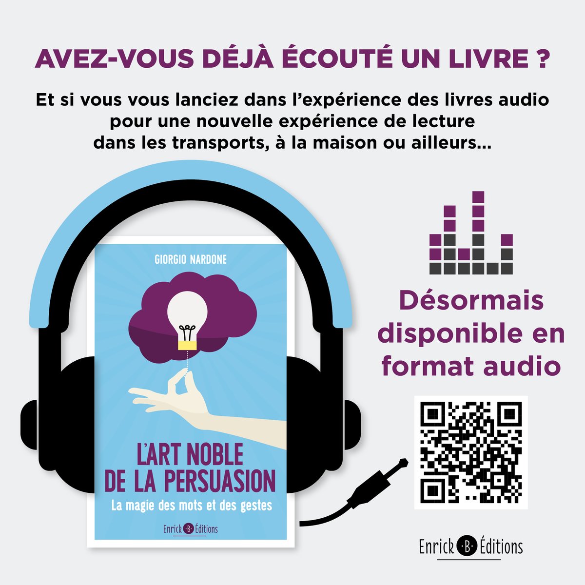Et si vous vous lanciez dans l’expérience des livres audio ? 🎧 
"L'art noble de la persuasion" de Giorgio Nardone est désormais dispo en format audio pour une nouvelle expérience de lecture dans les transports, à la maison ou ailleurs... -> tinyurl.com/ya9dwlml