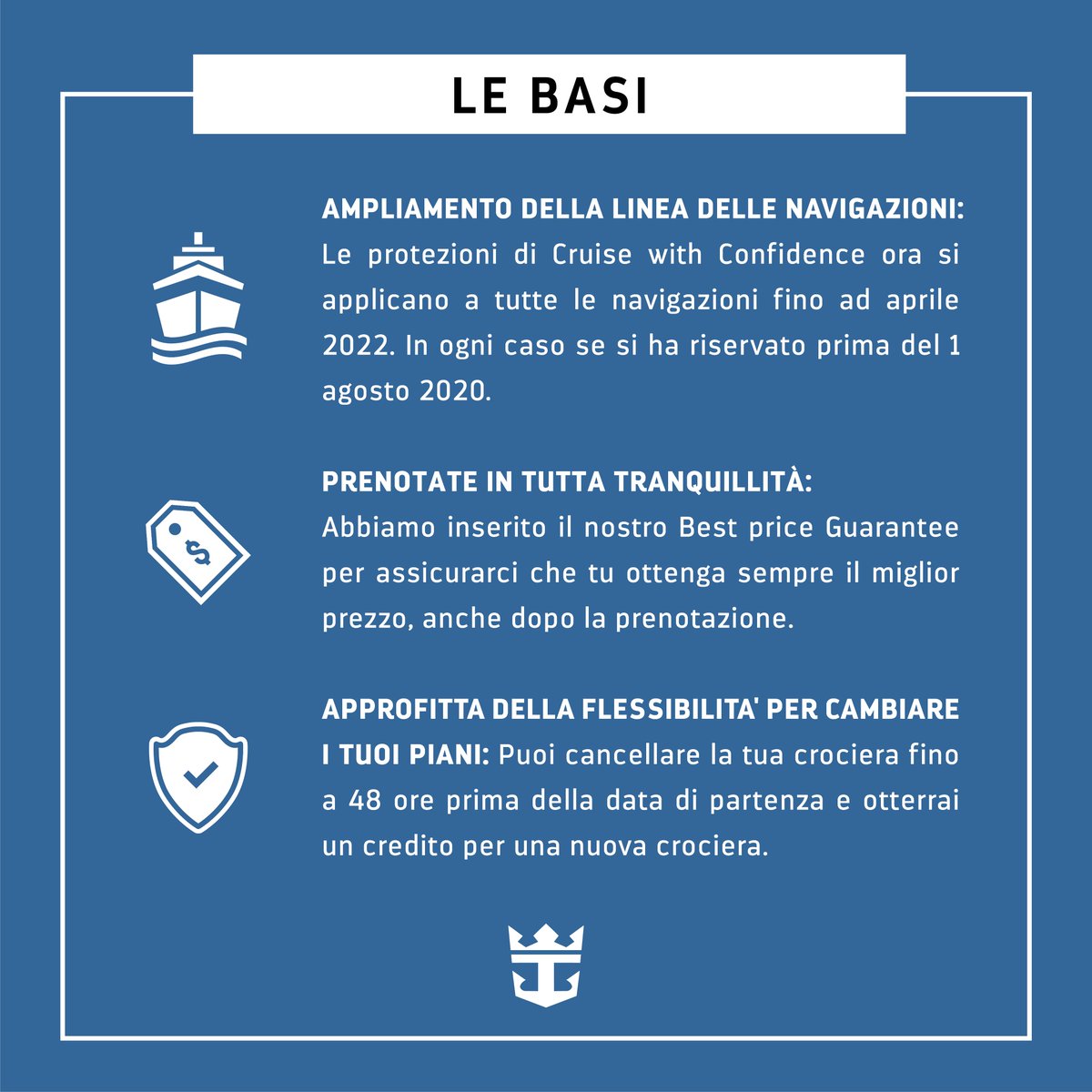 CrociereRoyal's tweet photo. La situazione nel mondo è ancora incerta, noi siamo impegnati per la tua tranquillità. Abbiamo migliorato la nostra politica Cruise with Confidence, offrendoti più vantaggi e flessibilità per prenotare crociere al miglior prezzo. Clicca sul link nella bio per più informazioni. https://t.co/2gCO6Ewh1L