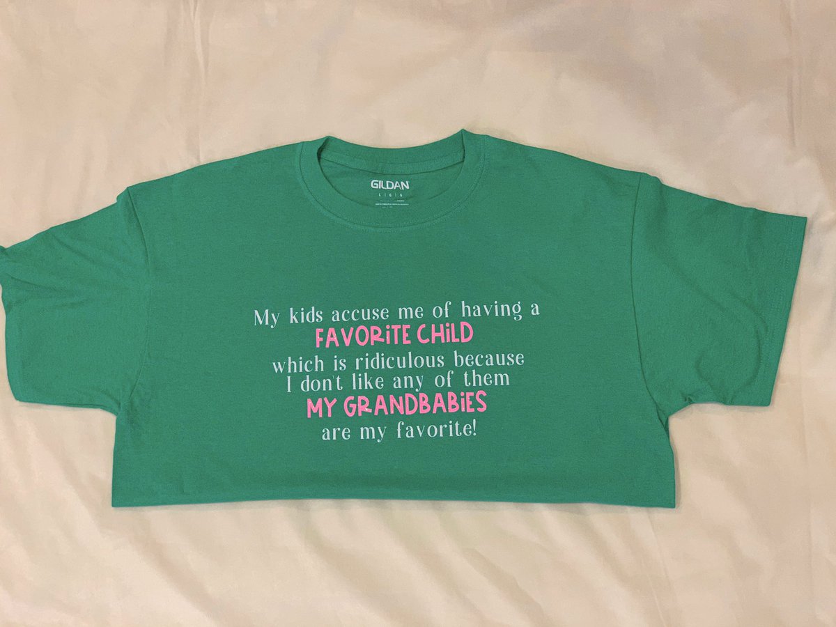 Monogrammingme1's tweet photo. “My kids accuse me of having a favorite child which is ridiculous because I don’t like any of them my Grandbabies are my favorite” Personalized T-Shirt
.
.
.
.
.
.
.
#mothersday #grandma #personalized #mothersdaygifts #shirts #personalized #ideas #gifts #customizedshirts https://t.co/oZI91lyjQL