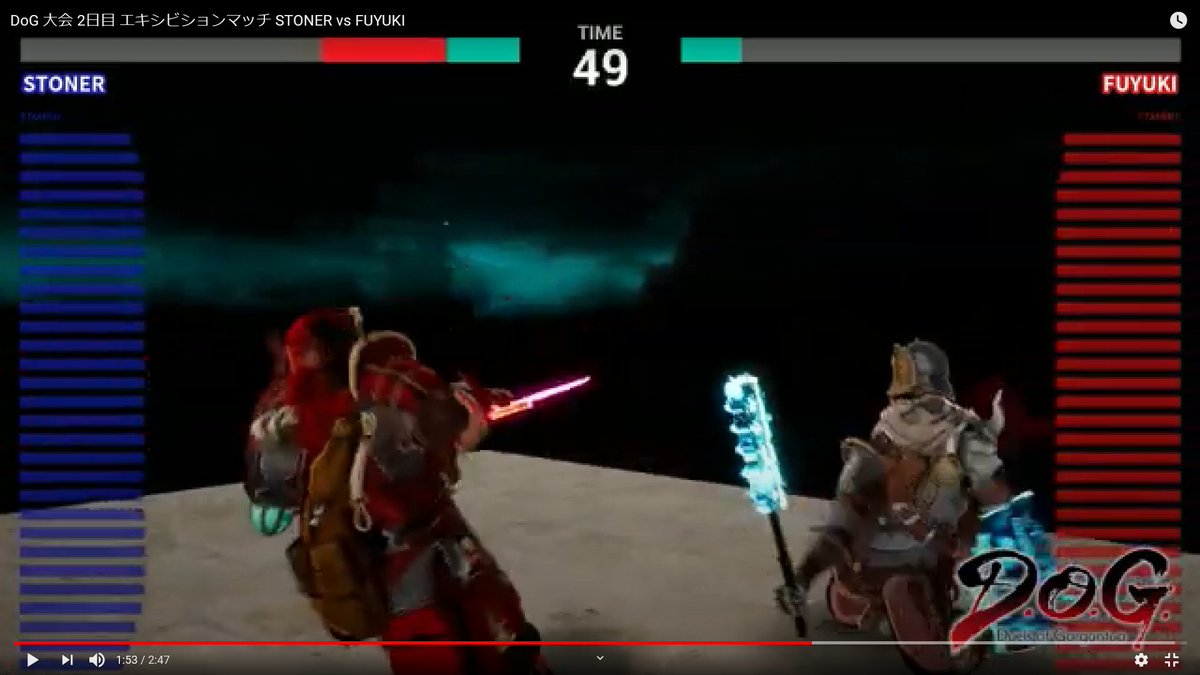 sfoxACV's tweet photo. #DoGVR の可能性。
武器による盾の打ち払い。
大会二日目のストナー対フユキの動画1:53付近。
フユキさんの��薙ぎ二連でストナーのラージシールドが吹っ飛んで体の後ろに。
態勢等条件色々ありそうだが、新たな攻撃方法の可能性が感じられる。
ラージシールドは側面が真っ直ぐなので狙いやすいかも。 https://t.co/Wx01kGeCzo