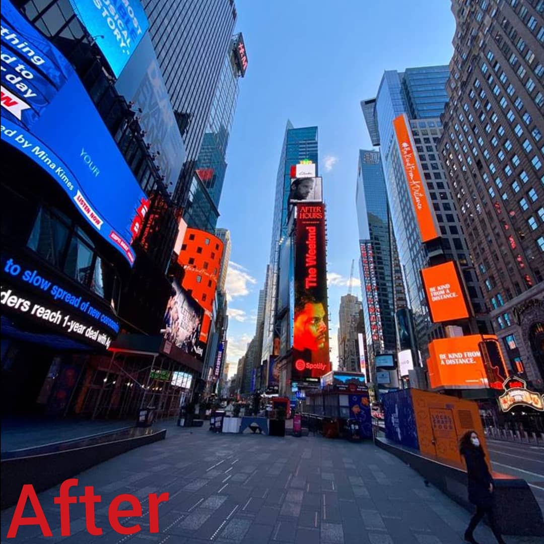 Pranavsuper30's tweet photo. Times Square, New York before and after Lockdown. https://t.co/UGfYtS58Ea
