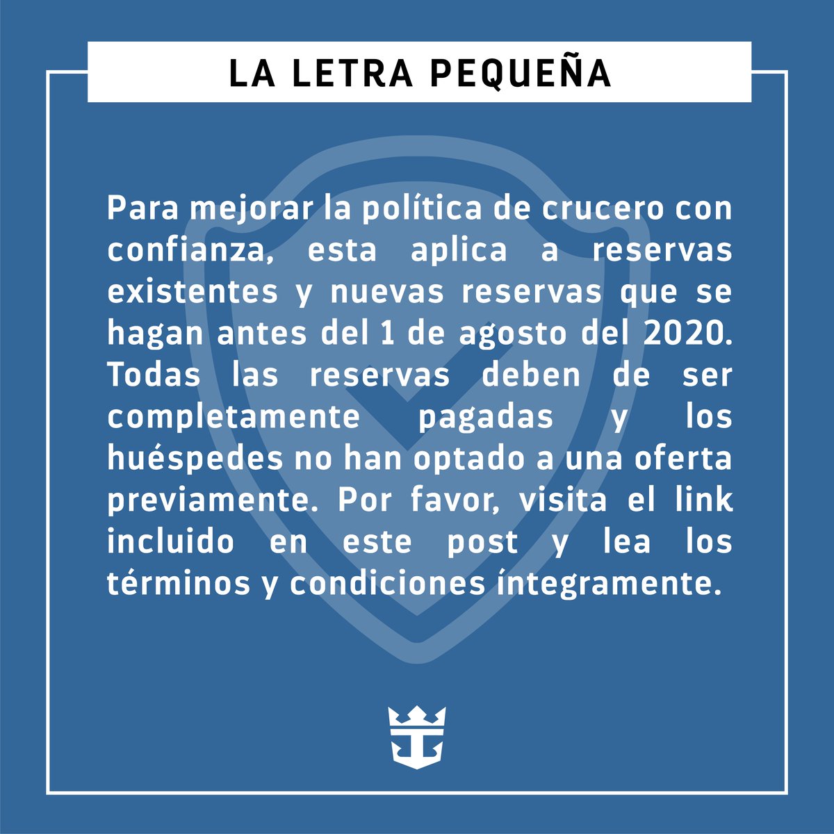 La situación en el mundo sigue incierta, estamos comprometidos con tu paz mental. Hemos mejorado y extendido nuestra política de crucero con confianza, ofreciéndote más beneficios y flexibilidad para reservar tu crucero al mejor precio. Haz click link en bio para más información.