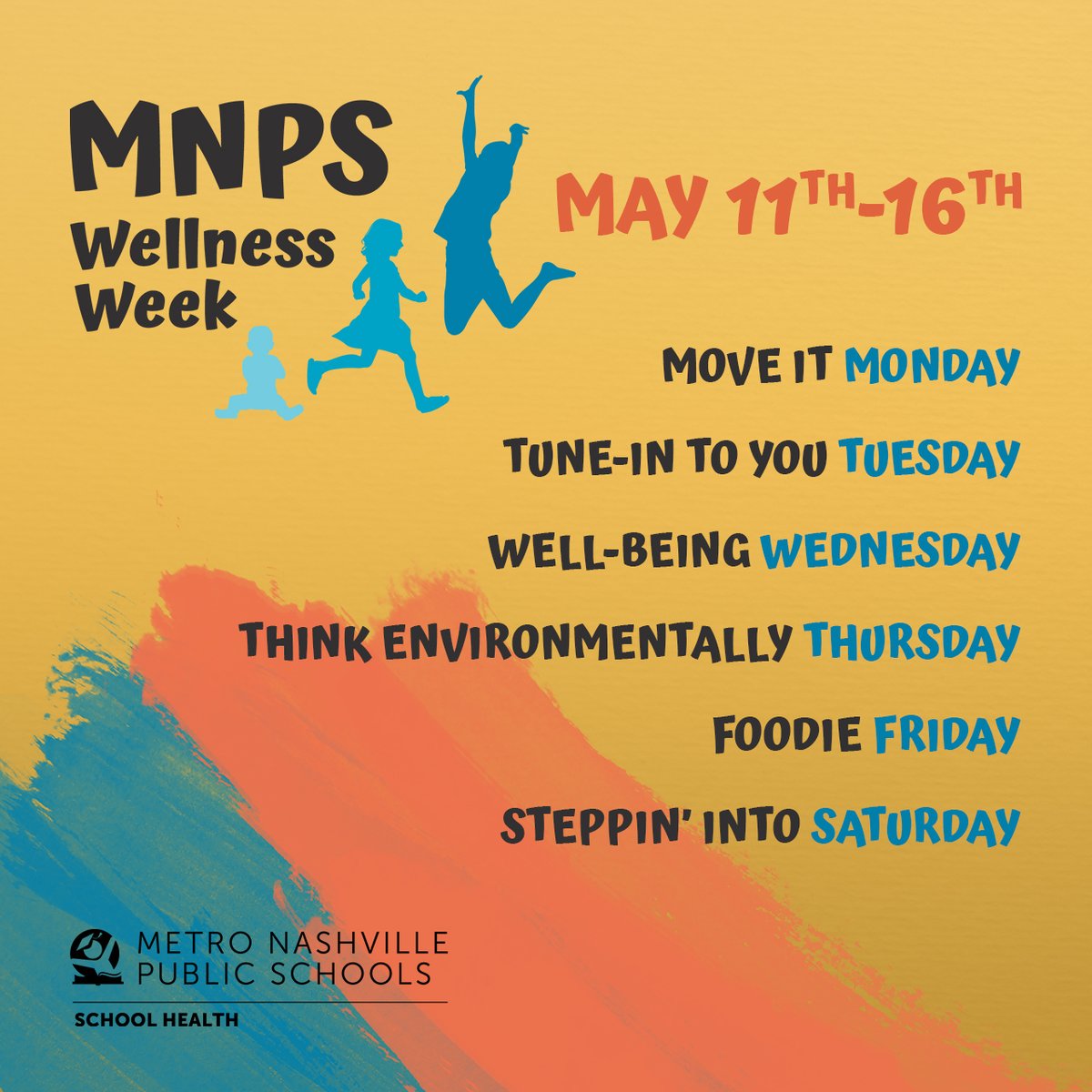 MetroSchools's tweet photo. MNPS #WellnessWeek2020 starts today with Move it Monday! Challenge yourself to take a 20-minute break for physical activity and share it with us using the #WellnessWeek2020 hashtag. Check out more resources on our blog https://t.co/LDKszdMwYk @MNPS_CSH https://t.co/BQDzZti5tT