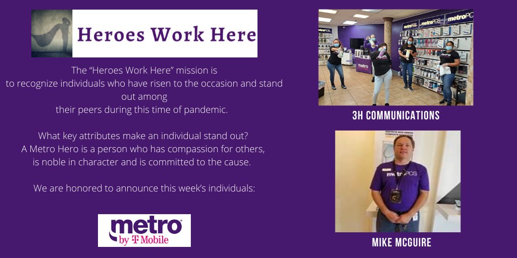 Congratulations to this week’s individual nominations for the SE Region’s “Heroes Work Here” #HeroesWorkHere #SERegion #HeroesRock #Compassion #TeamWork @MetrobyTMobile