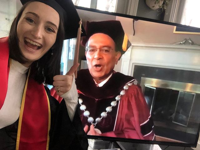 UMassAmherst's tweet photo. Commencement may have looked different this year, but we LOVED seeing all of the creative ways our seniors made the most of it! Their enthusiasm and resilience was inspiring. 

See the full album of virtual commencement through #UMass2020's eyes: https://t.co/zFhbSrUoVg https://t.co/n6evzIOSMV