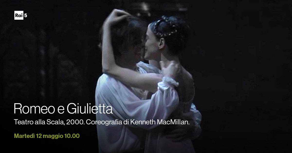 raicinque's tweet photo. Oggi martedì 12 maggio alle 10.00 su #Rai5, dal @teatroallascala #RomeoEGiulietta di #Prokofev nell'allestimento del 2000 con la celeberrima coreografia di #KennethMacMillan.
Protagonista #AlessandraFerri, accanto a lei #AngelCorella. Direttore d'orchestra #DavidGarforth. https://t.co/vNh1UsoGc5