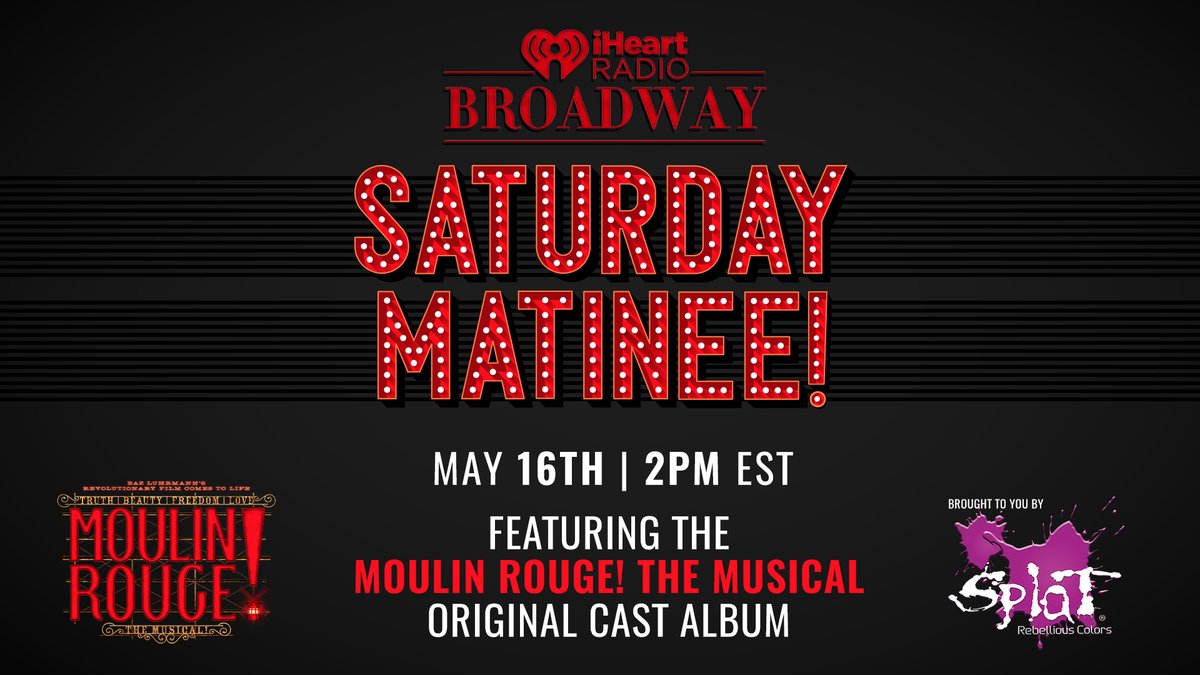 iHeartRadio Broadway (@iheartradiobway) on Twitter photo Hey sister, soul sister 💃 Everybody can-can this Saturday, May 16th at 2PM EST with <a href="/MoulinRougeBway/">Moulin Rouge The Musical - Broadway</a> during our #iHeartSaturdayMatinee ♥️ <a href="/splathaircolor/">Splat Hair Color</a> #SPLATSQUAD
Details ❣️: bit.ly/35Rt9os Hey sister, soul sister 💃 Everybody can-can this Saturday, May 16th at 2PM EST with <a href="/MoulinRougeBway/">Moulin Rouge The Musical - Broadway</a> during our #iHeartSaturdayMatinee ♥️ <a href="/splathaircolor/">Splat Hair Color</a> #SPLATSQUAD
Details ❣️: bit.ly/35Rt9os