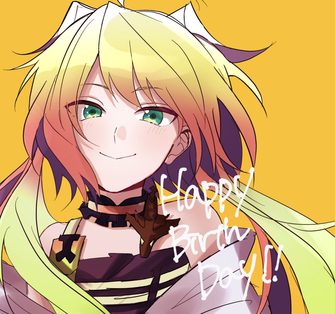 smile solo blonde hair happy birthday green eyes gradient hair 1girl  illustration images