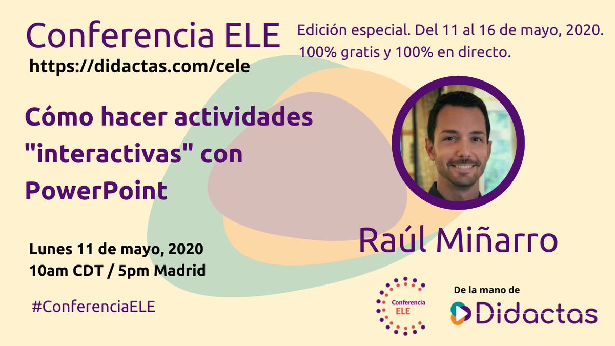 Emprende_Profe's tweet photo. Cómo hacer actividades "interactivas" con PowerPoint
LIVE VIDEO starting soon with Raúl Miñarro Garrido! He'll share some things that you'll want to try!
Join:https://t.co/NgJzZmFt9Q
#ConferenciaELE  
Register for this free conference. Go to https://t.co/nrVKNcHSZX https://t.co/PbdrfUv7vf