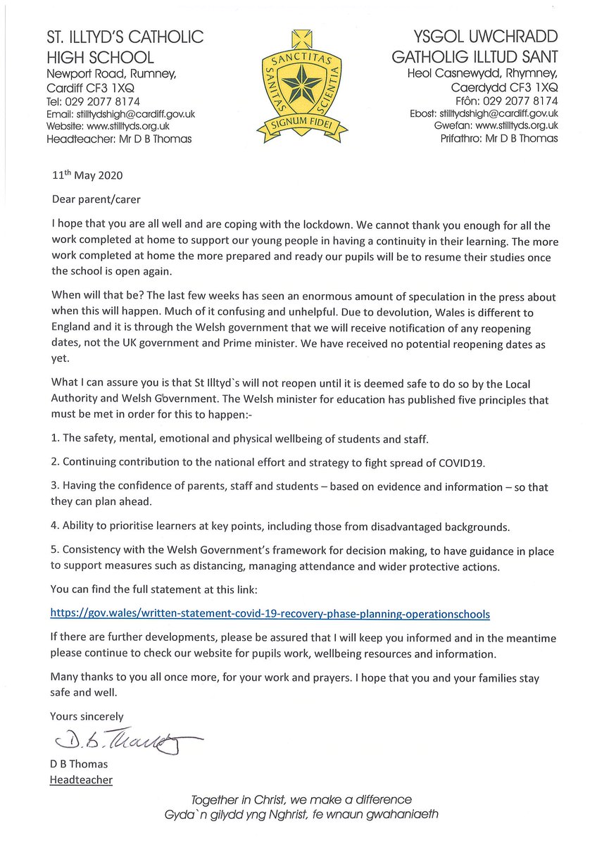 StIlltydsCHS's tweet photo. Please see the latest school update issued today by Mr Thomas: https://t.co/4tORT38P0Z