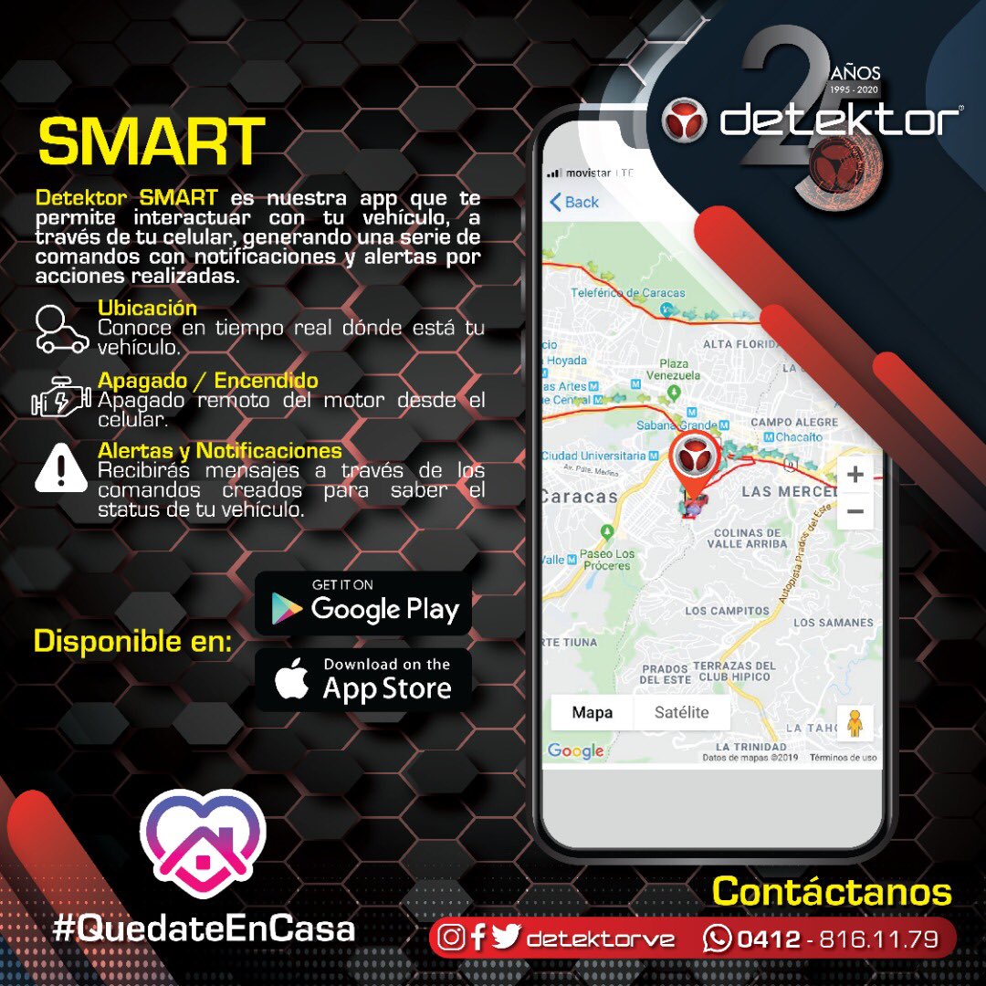 Con nuestra app #detektorsmart tienes el control de tu vehículo en tiempo real y puedes ejecutar comandos programados como:
- Apertura/Cierre de puertas.
- Apagado/encendido de motor.
- Creación de rutas y geocercas.