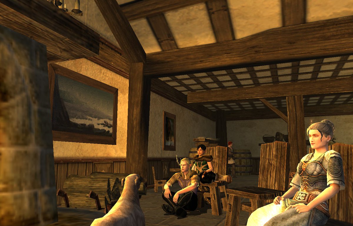 Everlastscribe's tweet photo. This was such a sweet picture of these two, my High Elf, Rowan, and @not_a_bookmark's tiny hobbit Nutmeg who has taken it upon herself to show him things worth fighting for in Middle Earth @lotro @lotrofamily https://t.co/EYaFbGz3dM